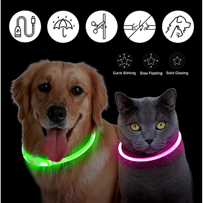 USB Rechargeable Luminous Collar Adjustable Led Glowing Dog Collar for Large Small Dogs Cat Night Light Collar Pet Safety Harnes